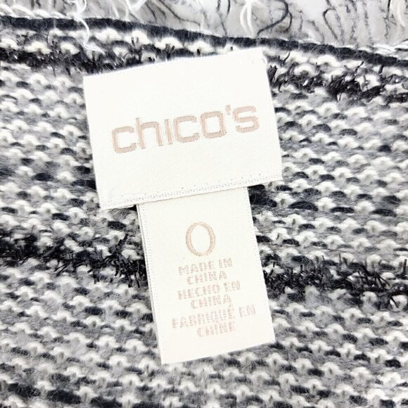 Chico's EUC Women's 0 Black White Laced Fringe Cardigan Cotton Blend Tweed - Picture 9 of 11